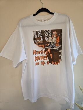 Jerzees White Tee with Navy and Red Logo 25x29. Like New!!